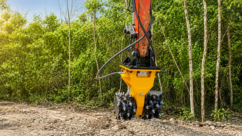 Drum cutter mounted on an excavator at the Mexico jobsite